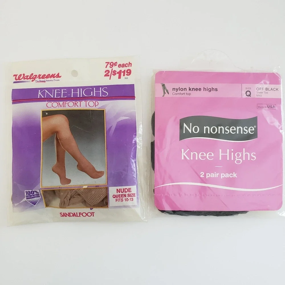 Walgreens Queen Comfort Top Reinforced Toe Knee High Stockings Lot Of 6 Sz 10-13